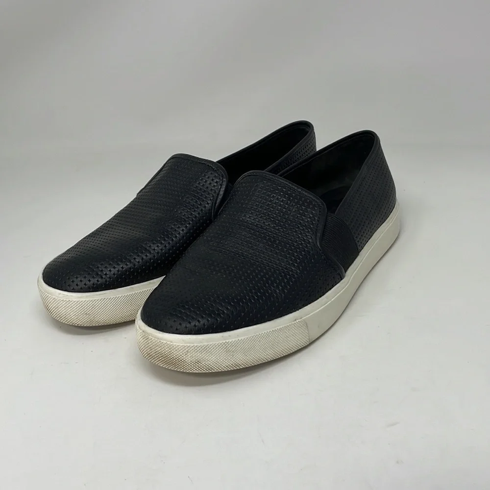 Vince Shoes Slip On Sneakers Black Leather Perforated Size 6.5